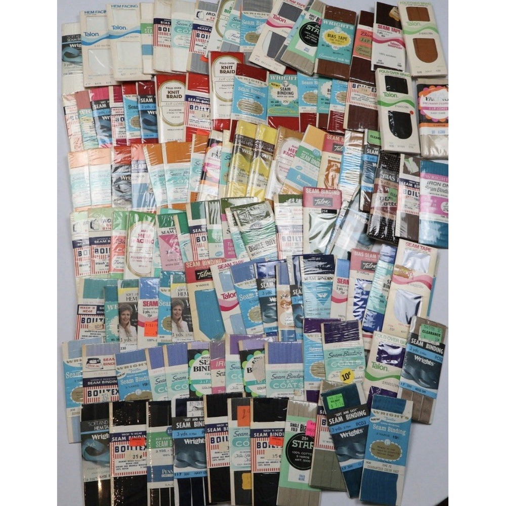 VTG Sewing Notions Lot 100+ Bias & Seam Binding Hem & Seam Tape Knit Brading NOS